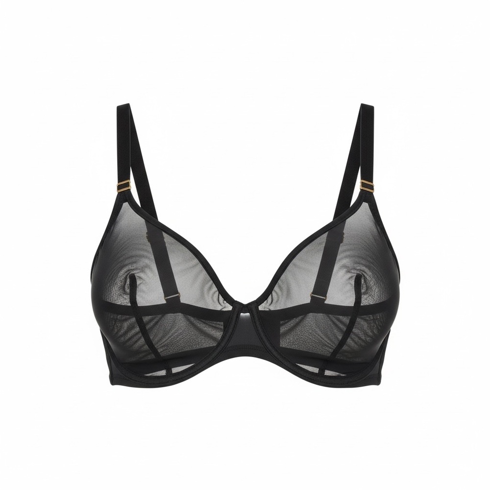 HARPER WILDE Elegant Black Comfort Mesh Sheer Plunge Bra Size 42F